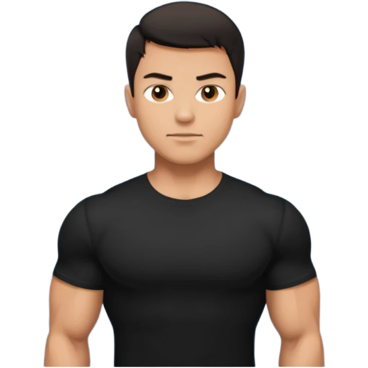 Generate a muscular guy wearing plane black t shirt emoji