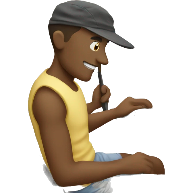 man working on his computer at the beach emoji