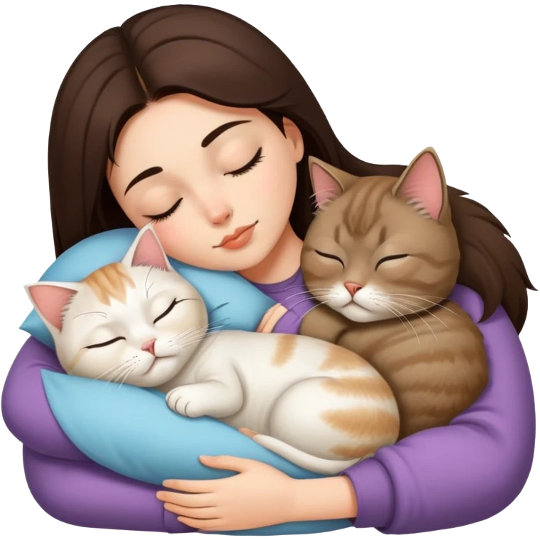 brunette girl sleeping with a persian cat emoji
