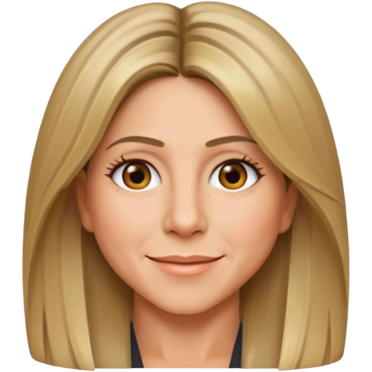Jennifer Aniston emoji icon, modern style, subtle makeup, cheerful face emoji