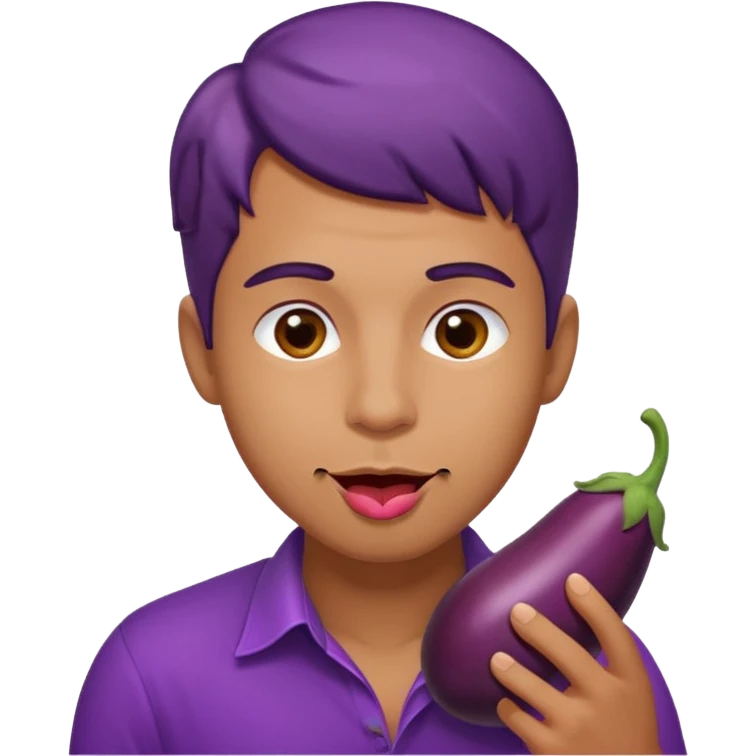 Handsome man licking eggplant emoji