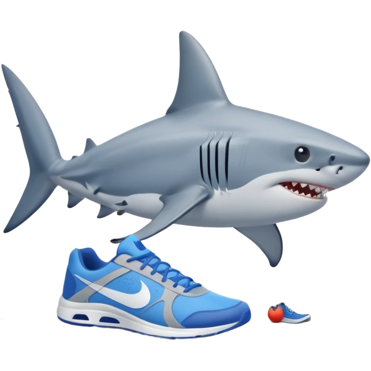 Shark on beach with 3 legs with blue nike shoes on emoji