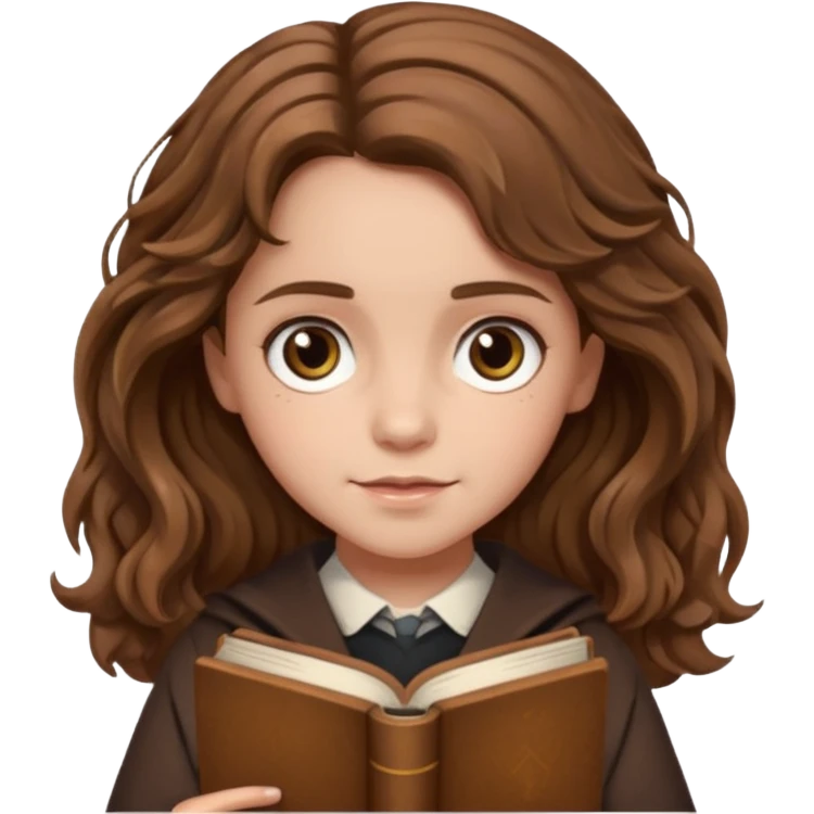 Hermione Granger with wavy hair and brown book in hand  emoji