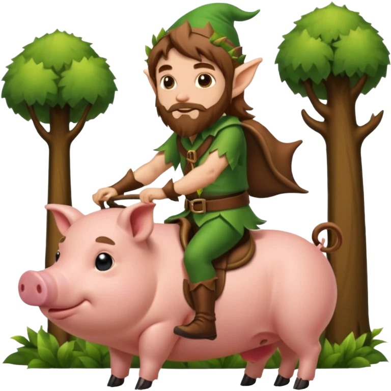 tiny forest elf man long brown hair beard riding pig emoji