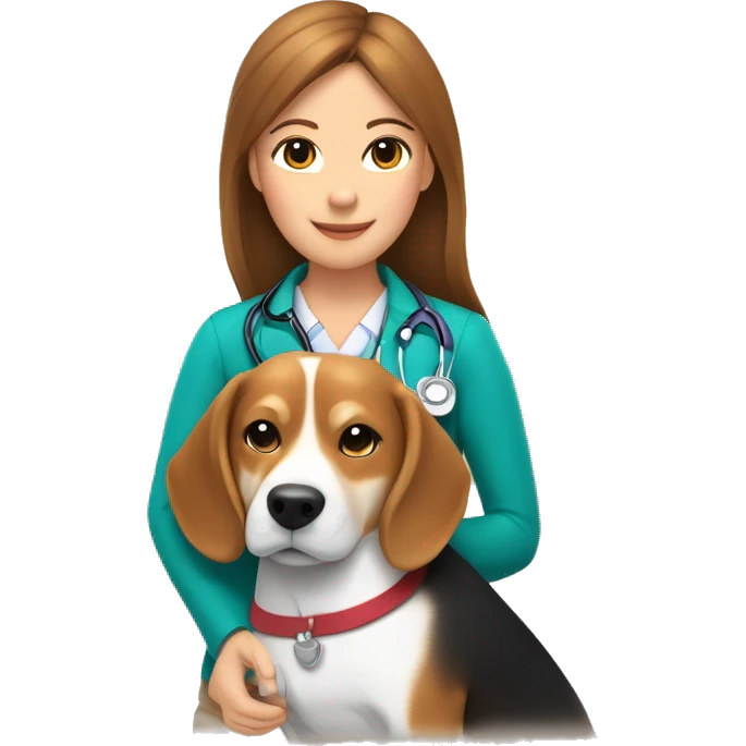  Beagle dog and Shiba Inu dog cuddle pediatrician woman with medium long  brown hair  emoji