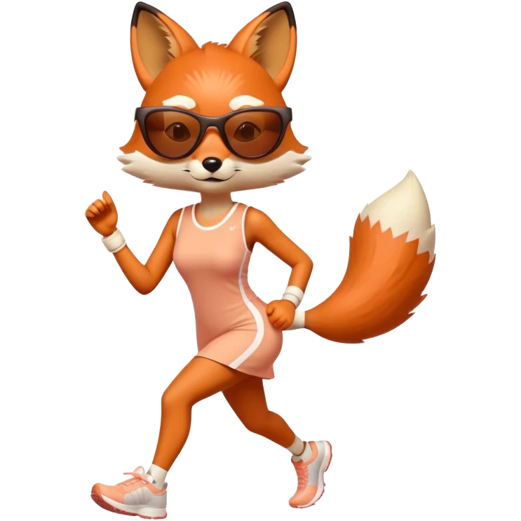serious anthropomorphised female fox in stylish dress with sunglasses jogging upright emoji