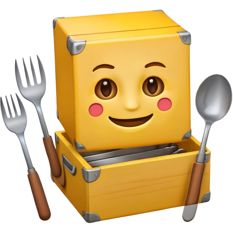 Crazy emoji with a box and a fork and a knife  emoji