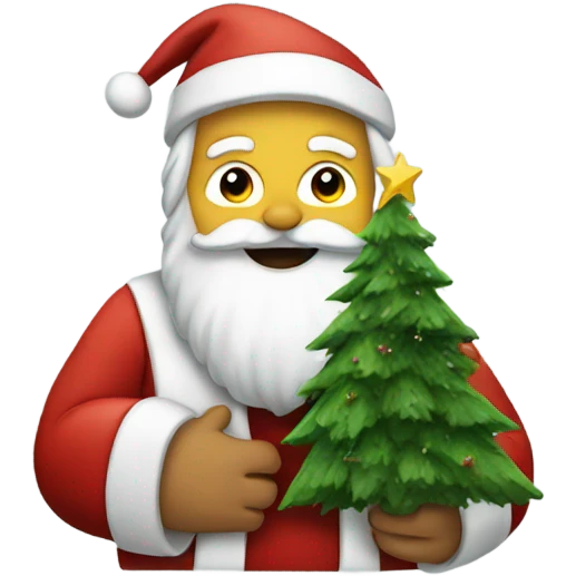 Giant Santa with a Christmas tree emoji