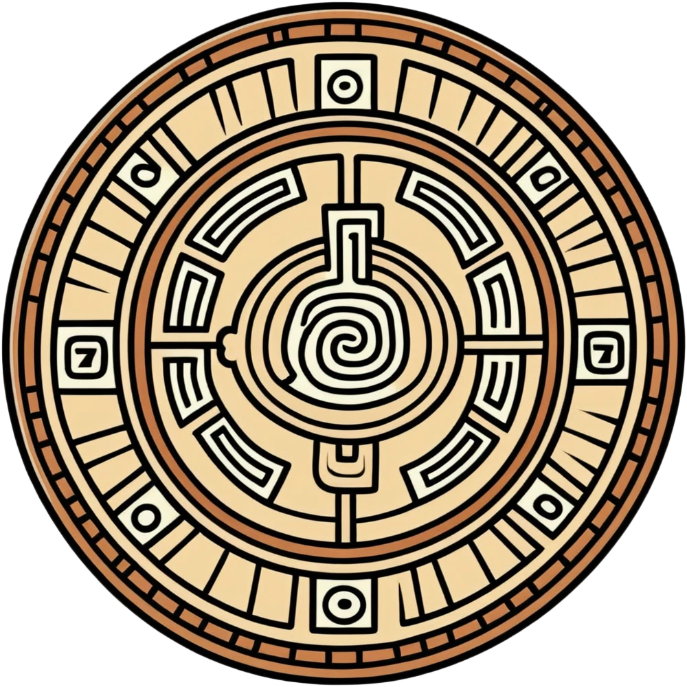 Mayan calendar or stone carving with mail symbol in white and dark green colors emoji