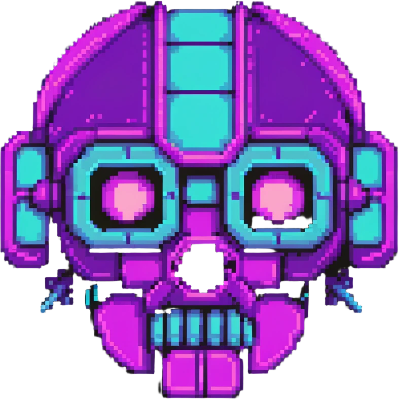 futuristic cyberpunk pixel art icon, vivid neon colors purple magenta cyan, minimal expressive design, 32x32, centered, high contrast, transparent background, no text, suitable for dark background, channel name symbol emoji
