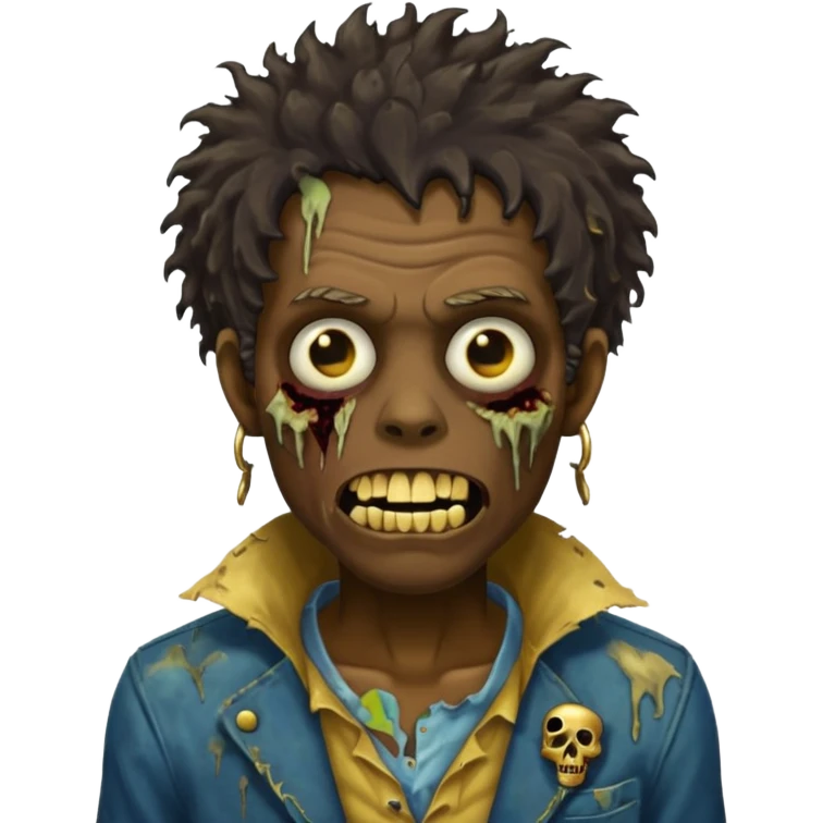 faça um homem zumbi, de cabelo crespo mostrando o dente de ouro emoji