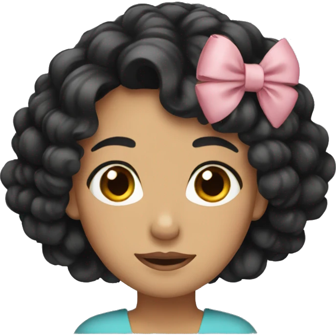 Woman with curly black hair and a bow emoji