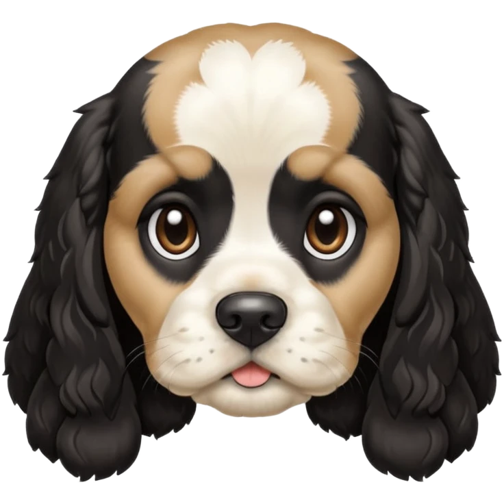 black and white Russian Cocker Spaniel puppy with a curious expression emoji