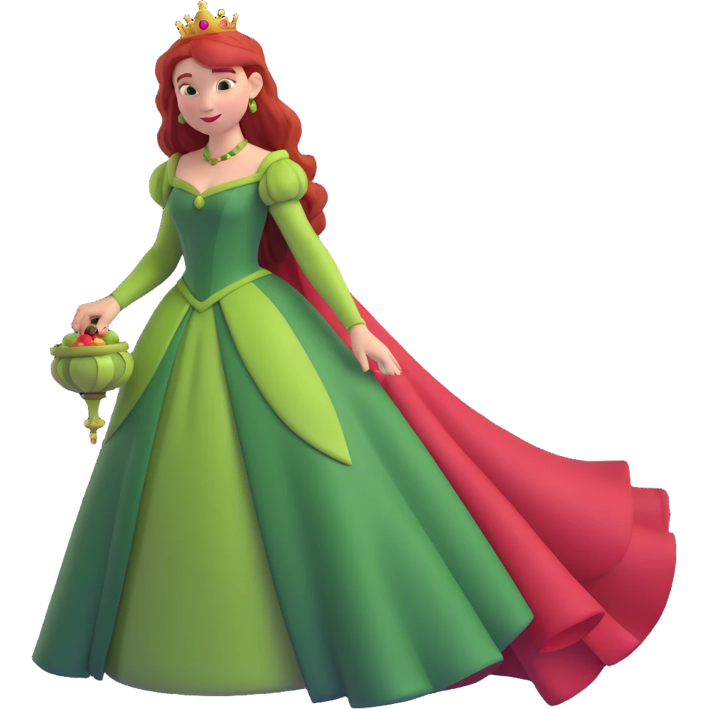 Princess Fiona human form, long red hair, elegant gown emoji