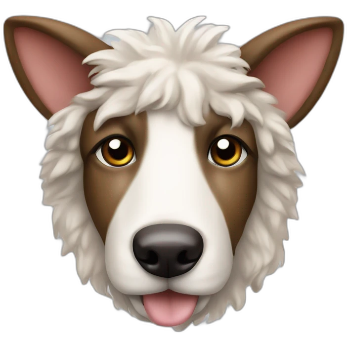 Sheep dog with tartan ears and belly button. Its head is oval emoji