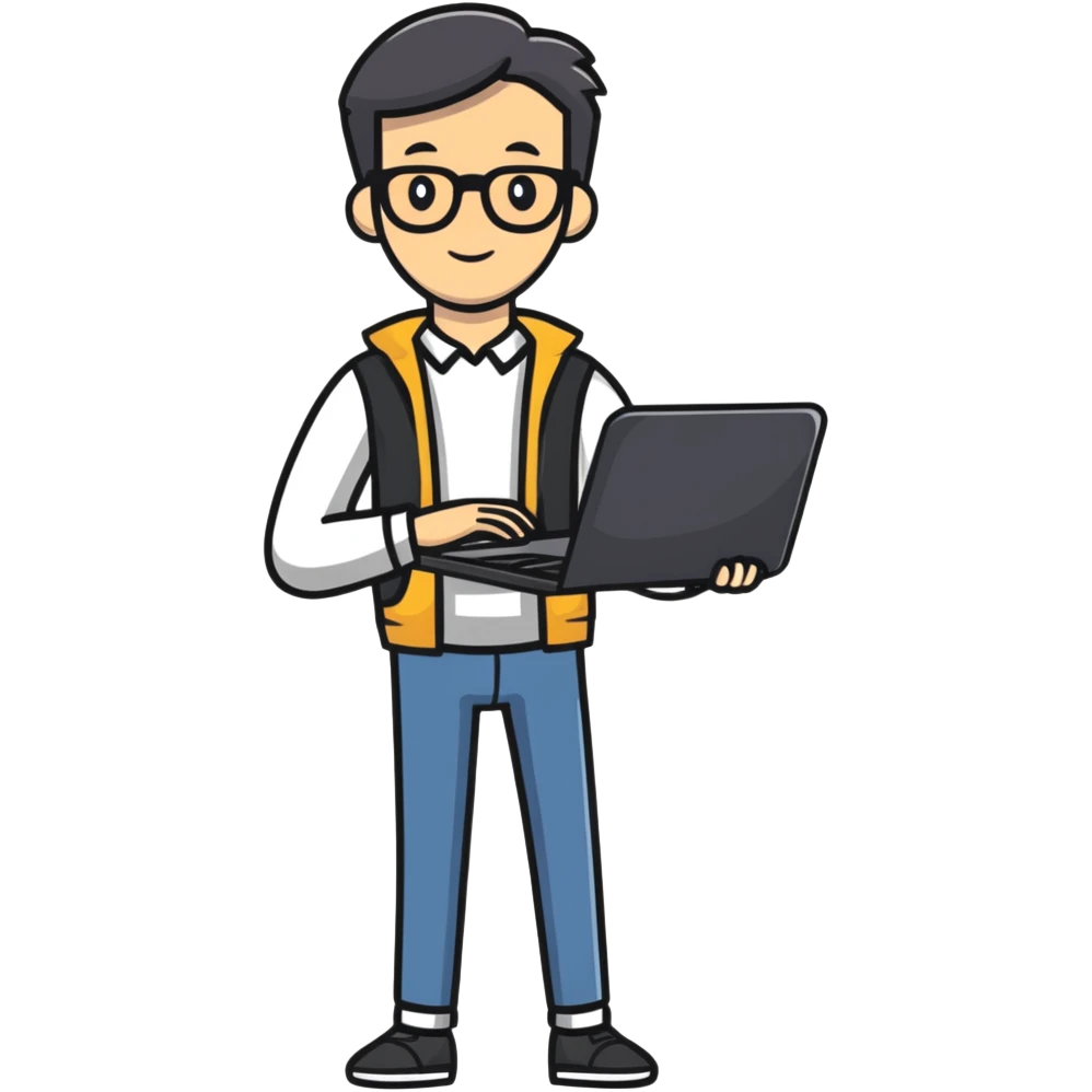 full body male teacher in casual clothes holding a laptop emoji