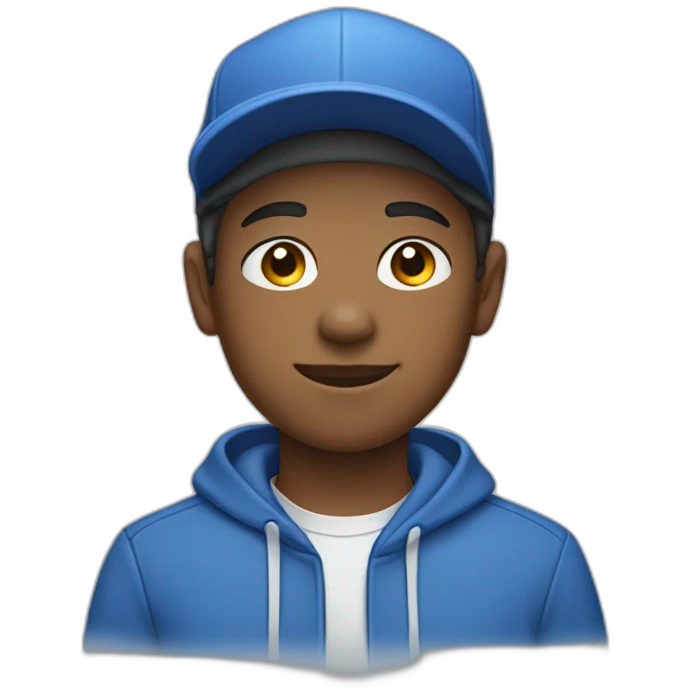 A 14-year-old man wearing blue clothes and a white hat  emoji