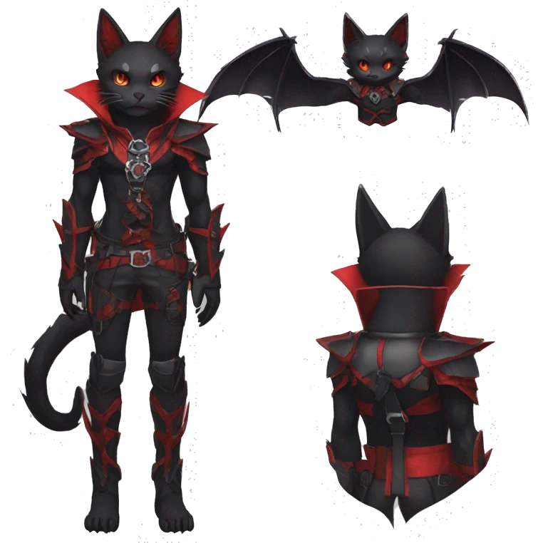 cool edgy black evil red ethereal fantasy nargacuga-bat-cat-Fakemon collar harness full body emoji