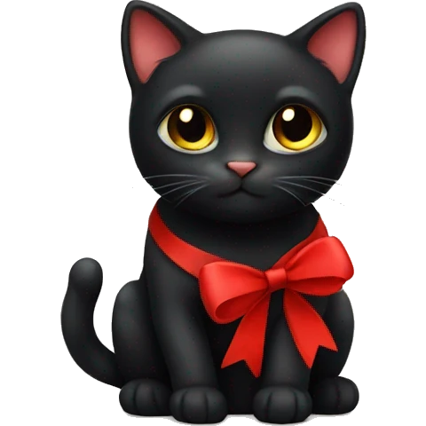 Cute black cat with red bow emoji