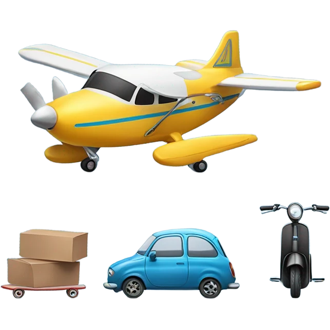 A plane driving a car on a skateboard on a scooter emoji