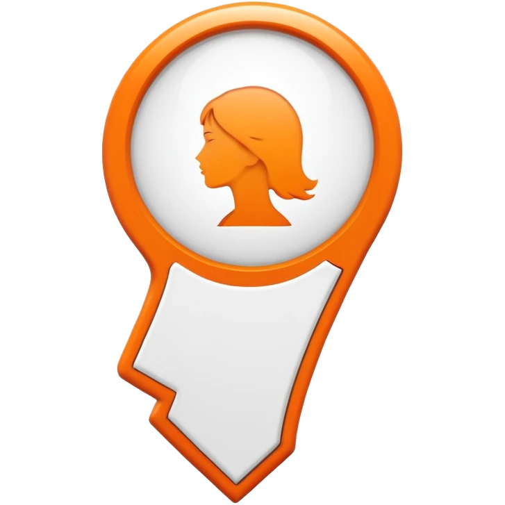 Orange location pin with white woman silhouette inside emoji