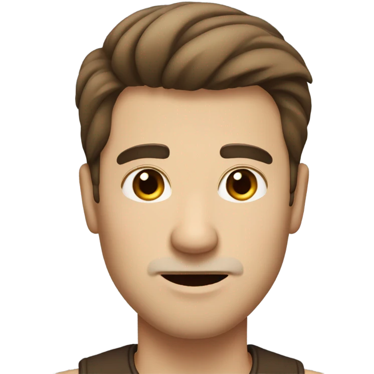 Guy brown hair, fade hair, white mustache, thick eyebrows  emoji