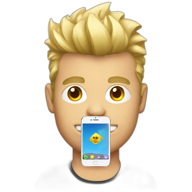 man with blonde faux hawk holding iphone emoji