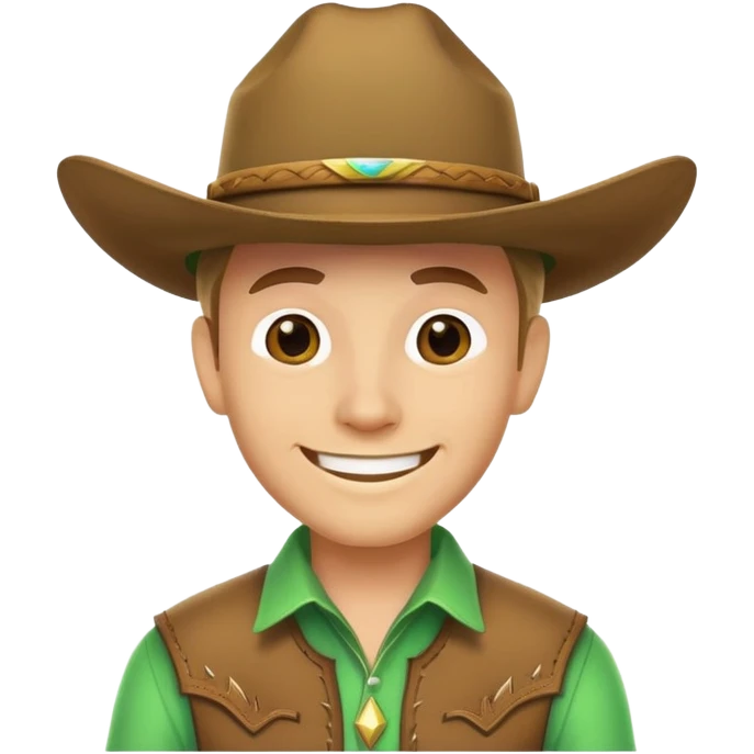 Smiling cowboy wearing a bright green cowboy hat emoji