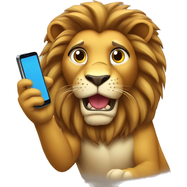Lion with cell phone emoji