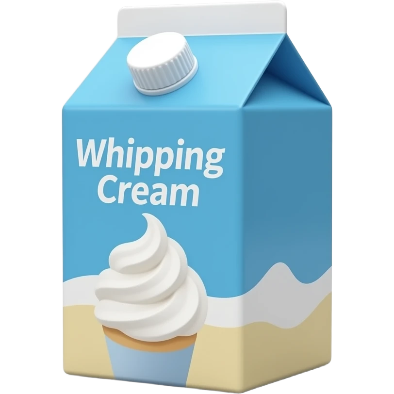 A realistic 3D render of a rectangular “Whipping Cream” carton centered on a light gray emoji