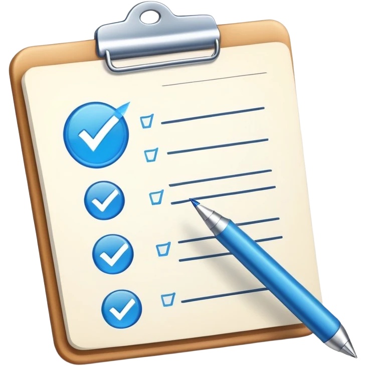 A checklist with a prominent blue checkmark on the first item, symbolizing tracking completed tasks and progress emoji