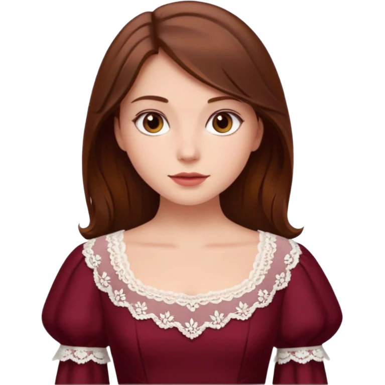 Bordo elbise giyen ama beyaz danteller olan çok guzel kahverengi saçlı bir kız resimi emoji