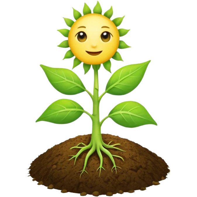 A sprout from the ground, the sun in the corner, a blue background emoji