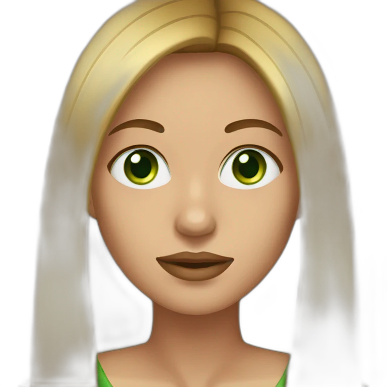 Woman with long straight brown hair with gold nose ring with green eyes emoji