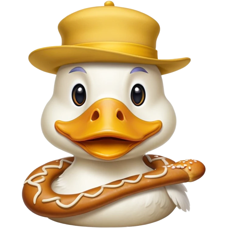 duck wearing a pretzel as a hat emoji