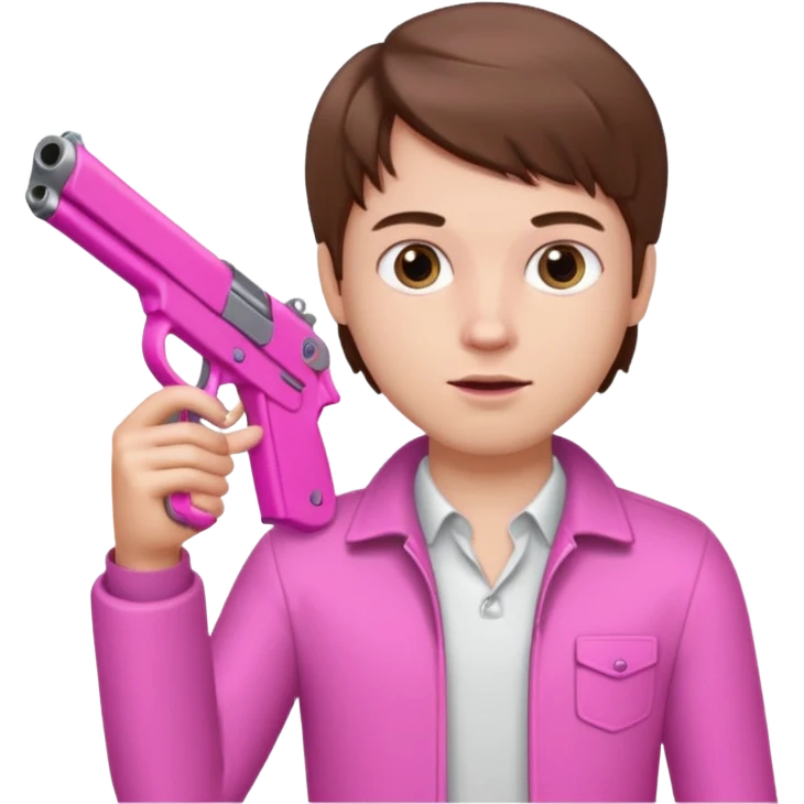 White boy brown hair hand pink nails holding pink gun emoji