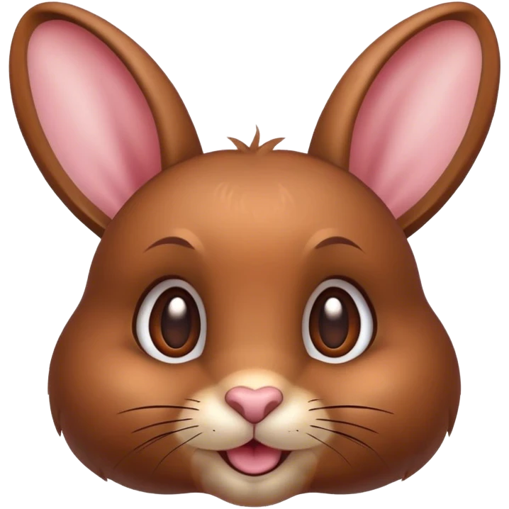 Cinematic Cute Brown Rabbit Portrait Emoji, Head tilted playfully and inquisitively, featuring a glossy, velvety brown fur with perky ears, round, sparkling brown eyes filled with curiosity, Simplified yet irresistibly adorable features, highly detailed, glowing with a warm, friendly glow, high shine, affectionate and lively, stylized with a touch of whimsy, bright and endearing, soft glowing outline, capturing the essence of a mischievous yet loving bunny, so playful it feels like it could hop out of the screen and into your arms! emoji