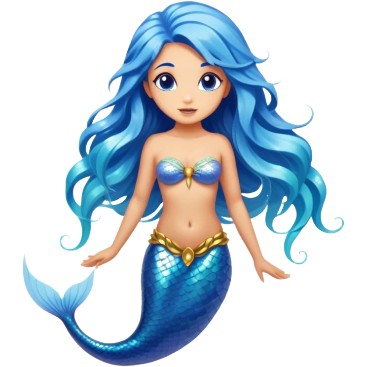 Cinematic Realistic Blue Hair Mermaid Portrait, depicted with lifelike, sun-kissed tanned skin that exudes a warm, radiant glow under gentle underwater lighting. Her intricately detailed, flowing blue hair cascades like a waterfall of ocean hues, framing deep, mesmerizing eyes that capture the vibrant spirit of the sea. Adorned with a shimmering tail and delicate tropical accents, the portrait features an enchanting underwater glow that blends realism with mythic coastal allure. emoji