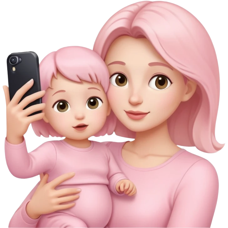 mother and baby taking selfie wearing pastel pink outfits emoji
