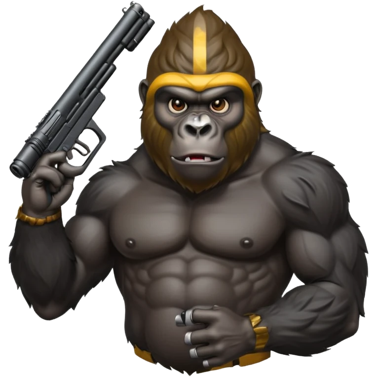 A mean gorilla holding a big gun in the air emoji