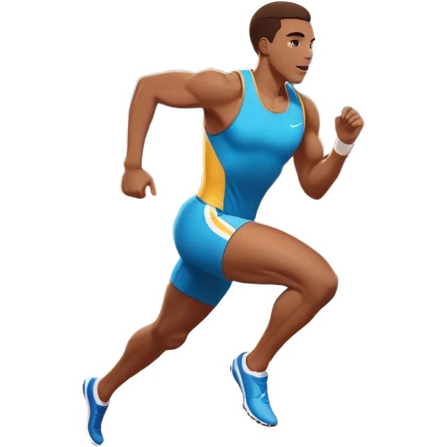 An icon featuring an athlete sprinting on a track, with powerful strides and determination. The background showcases a vibrant stadium with cheering fans, bright lights, and a clear sky. The athlete's motion is dynamic, emphasizing speed and competition. emoji