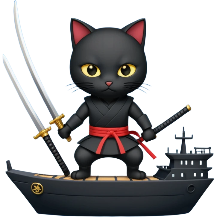 Black ninja cat with katana on warship emoji