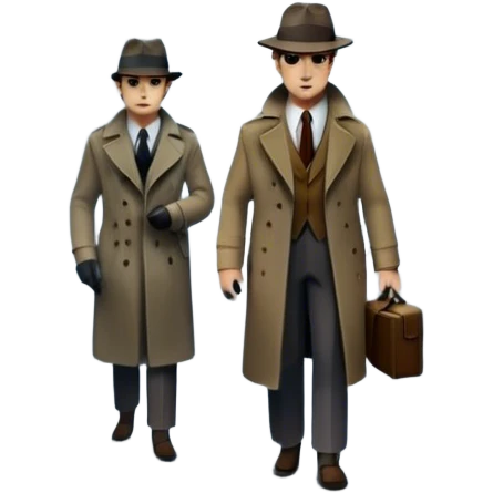 Icon for Detective Movie: A vintage movie poster-style design of a mysterious detective movie. Include dark alleyways, fog, and shadowy figures background. The design should evoke a classic noir detective story with retro cinematic typography. Transparent background. emoji