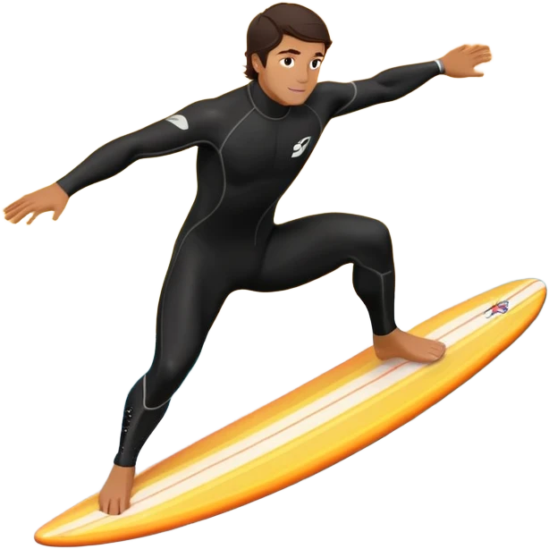 A surfer riding a large wave, skillfully balancing on their board as the ocean crashes around them. The scene captures the energy and excitement of surfing, with the sun setting in the background and the water sparkling under the light. emoji