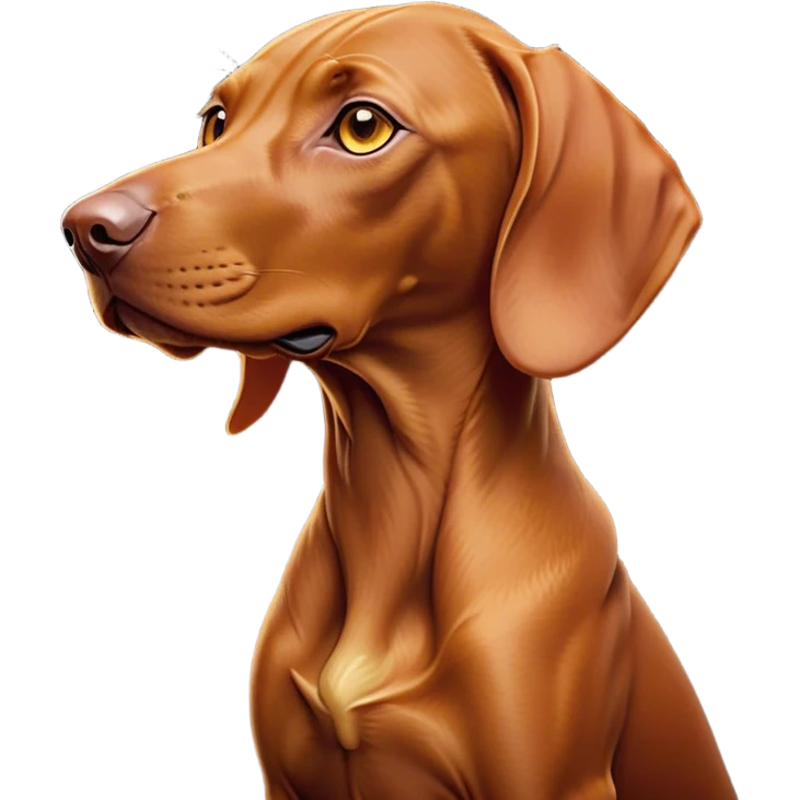 Cinematic Noble Vizsla Portrait Emoji, Poised and regal, with a sleek, athletic build and a short, smooth Fur of rust and gold, deep-set soulful amber eyes, Simplified yet sharp and sophisticated features, highly detailed, glowing with a soft, dignified glow, high shine, intelligent and agile, stylized with an air of determination, focused and attentive, soft glowing outline, capturing the essence of a watchful and confident companion, so majestic it feels as though it could sprint out of the screen with effortless authority! emoji