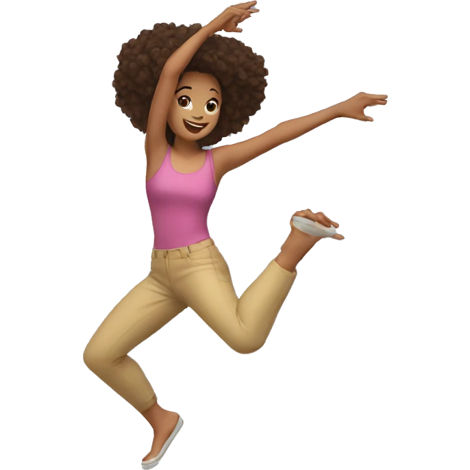 brunette girl dancing crazy with both indexfingers in the air doing circle moves emoji