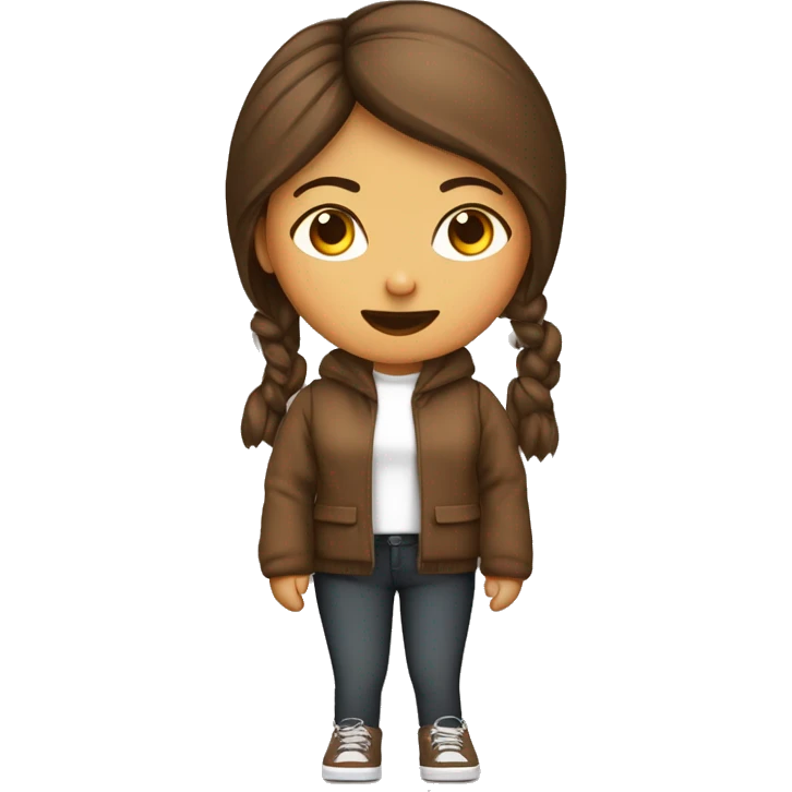 mujer jóven pelo largo lasio.ojos  marron, ropa casual. con una laptop emoji