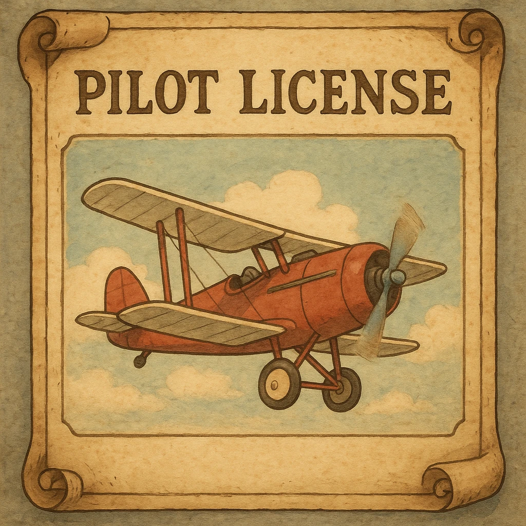 vintage-style pilot license with retro airplane and scroll-like border emoji