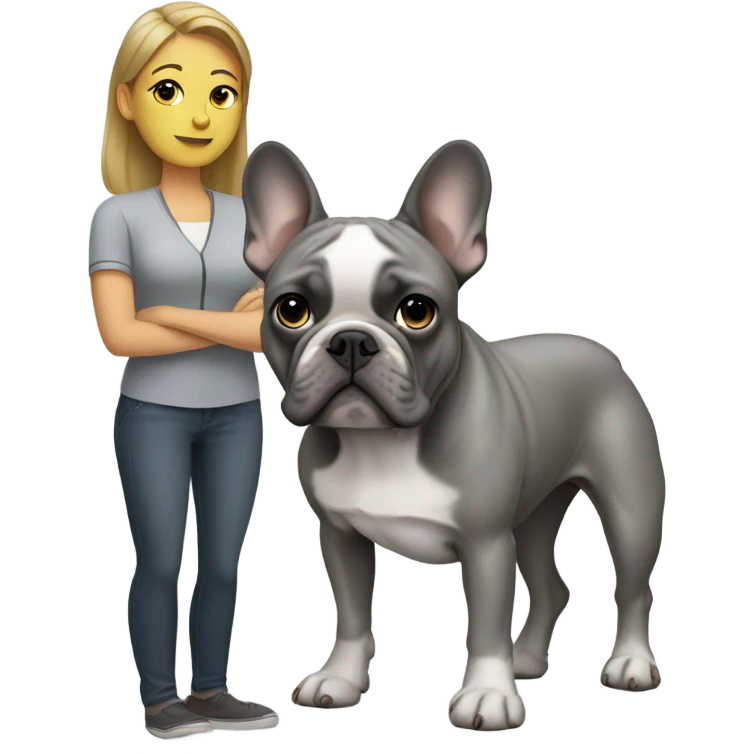 Woman with gray French bulldog emoji