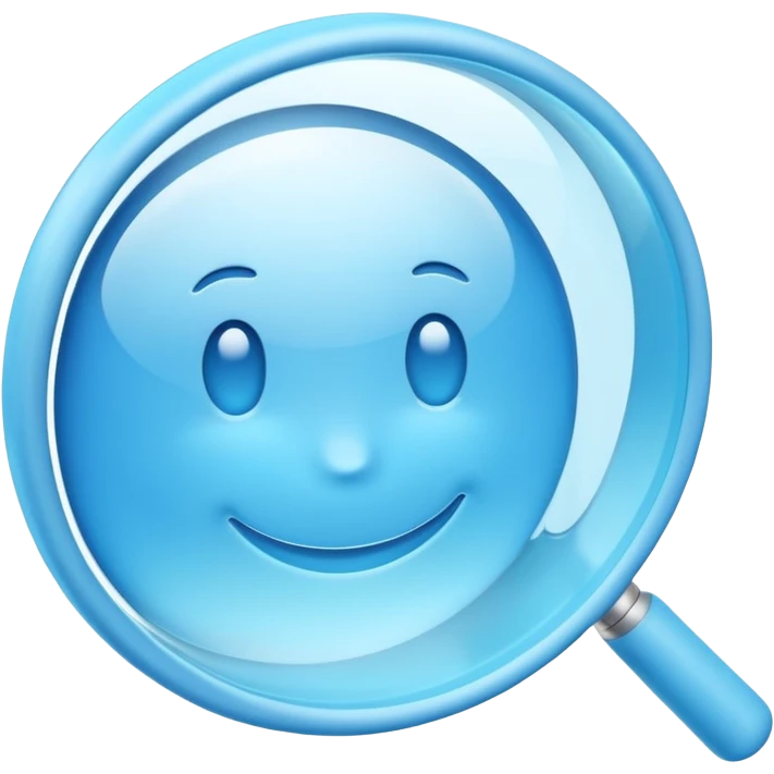 A 3D emoji-style magnifying glass, smooth rounded shapes, soft gradient blue ring, glossy plastic material, subtle highlights and reflections, simple minimal design, pastel blue color, slightly thick proportions, soft lighting, clean white background, modern emoji aesthetic, centered composition emoji